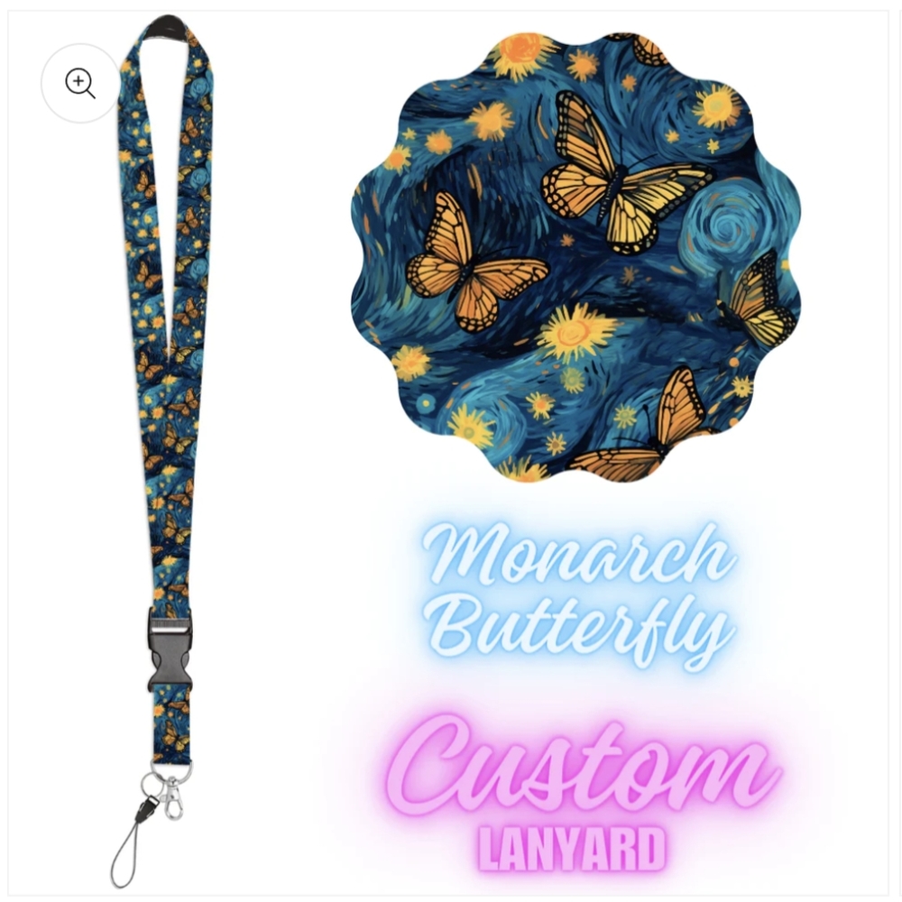 🦋Custom Lanyard~Monarch Butterfly🦋✨ 🦋✨🦋✨🦋 beautiful blue background 🦋